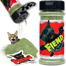 Fiend Catnip   Silvervine for Cats & Kittens Hands-Free Shaker  Safety-Cut Premium Fine Cat Nip Blend with Vegan Silver Vine   Sticker  Ultra Potent, North American 1 Cup (34.5g) Create a Monster!