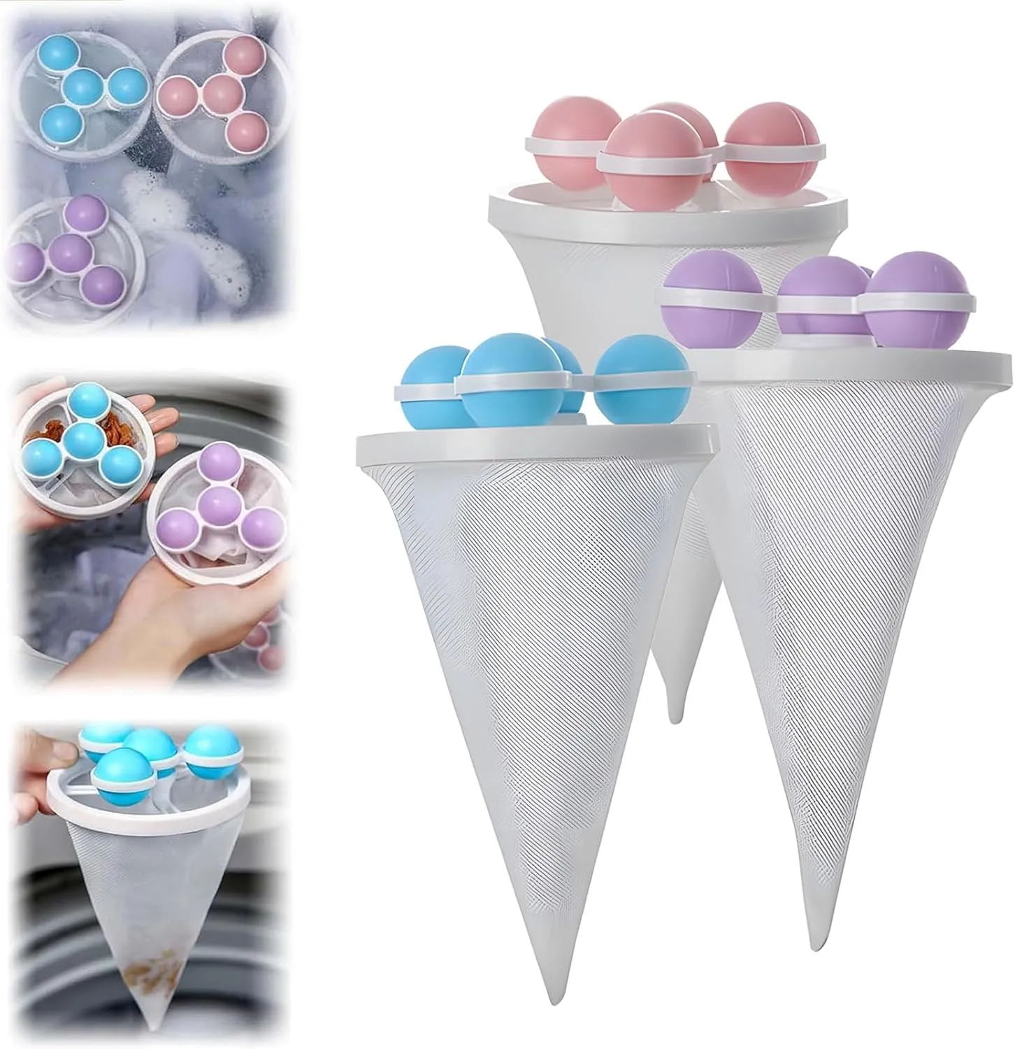 Floating Hair Filtering Mesh Removal: Reusable Washer Hair Catcher,Hair Catcher Washer Machine,Laundry Pet Hair Catcher for Washing Machine Filter Bag,Washing Machine Floating Lint Mesh Bag (3, Mix)