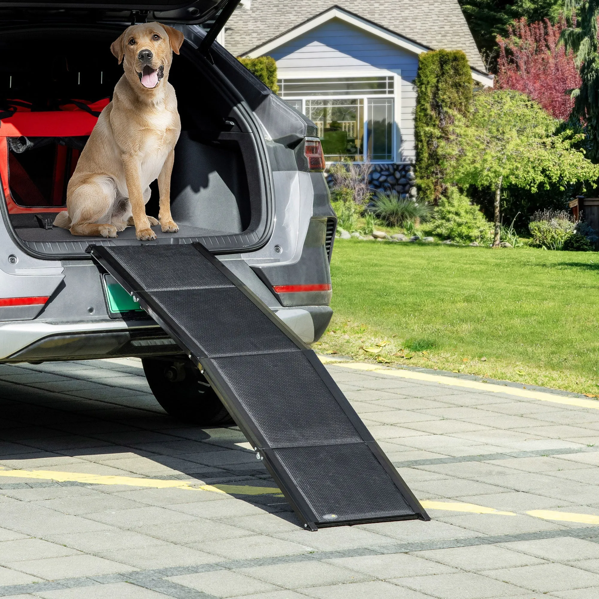Folding Dog Ramp for Car for Extra Large Dogs Portable Pet Ramp with Non-slip Surface Aluminium Alloy Frame