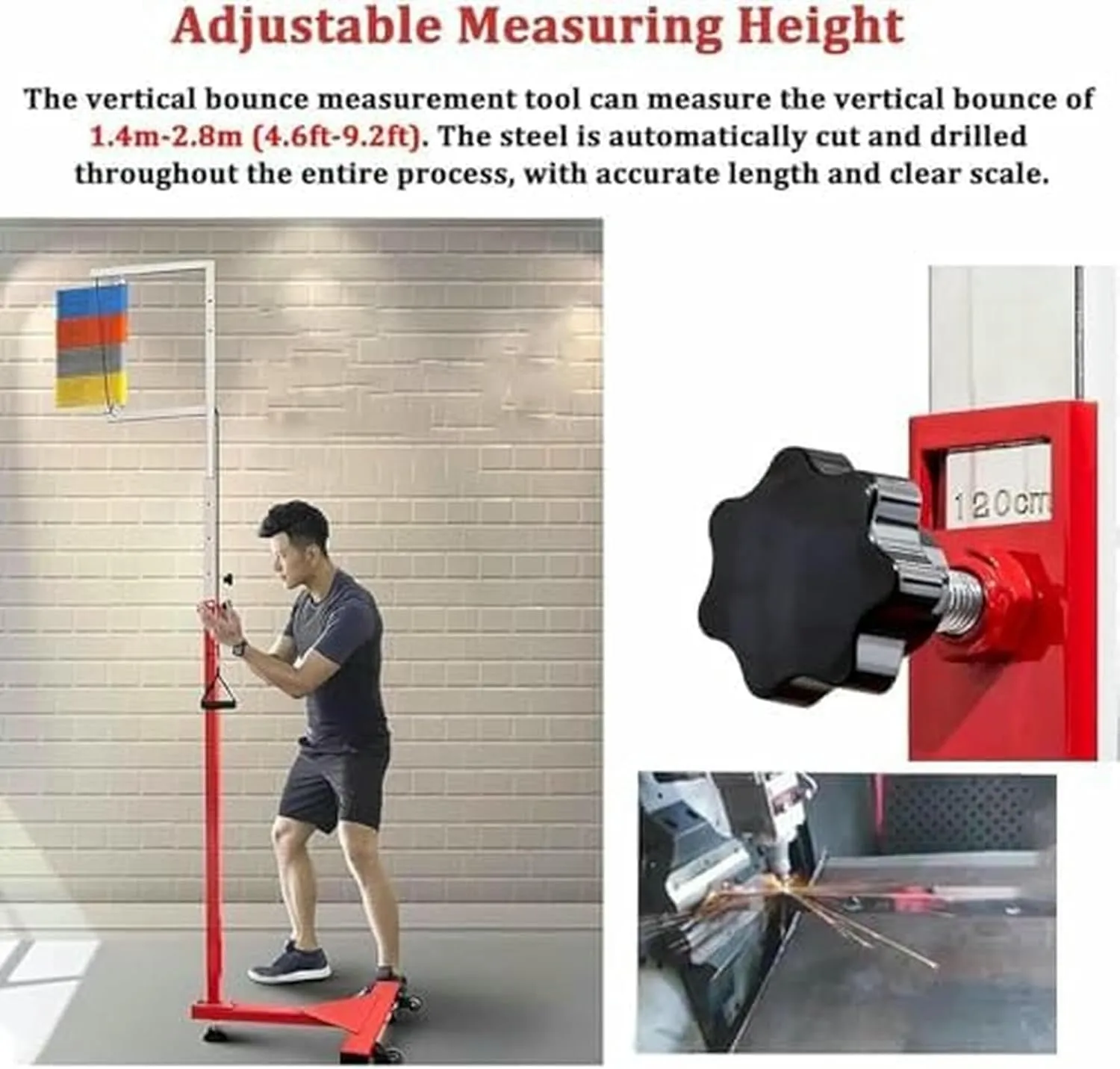 Free-Standing Jump Measurement TesterVertical Jump TesterAdjustable Height Vertical Jump Tester, School Gym Vertical Jump Trainer Training, Metal Jump Measurement Tool with Colorful Vane~/