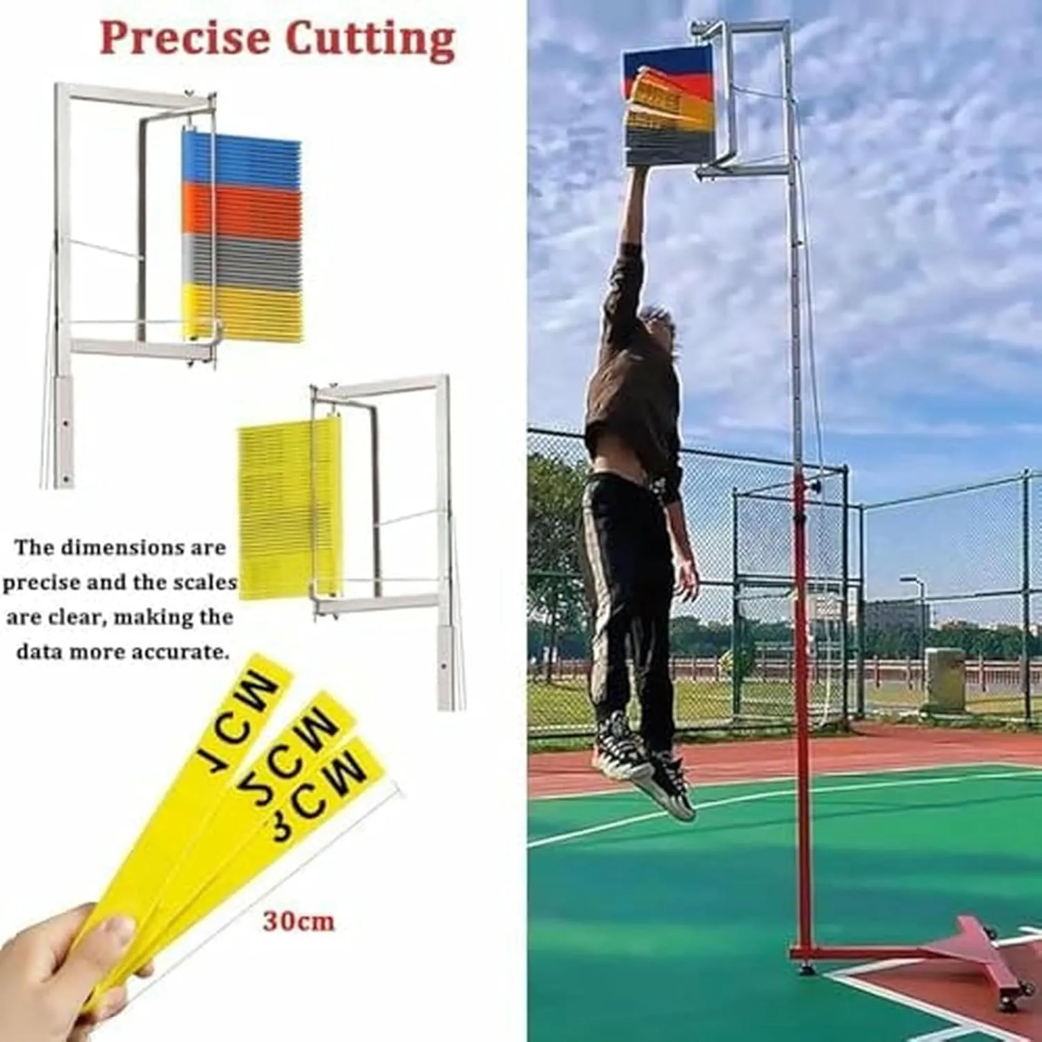 Free-Standing Jump Measurement TesterVertical Jump TesterAdjustable Height Vertical Jump Tester, School Gym Vertical Jump Trainer Training, Metal Jump Measurement Tool with Colorful Vane~/