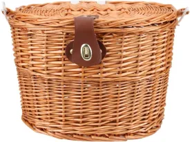 Garneck Bike Basket Wicker Woven Handlebar Basket with Lid and Handle Detachable Removable Bicycle Front Box for Pets Handbag Picnic