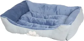 HappyCare Textiles Reversible Rectangle Pet Bed with Dog Paw Printing M size, Blue