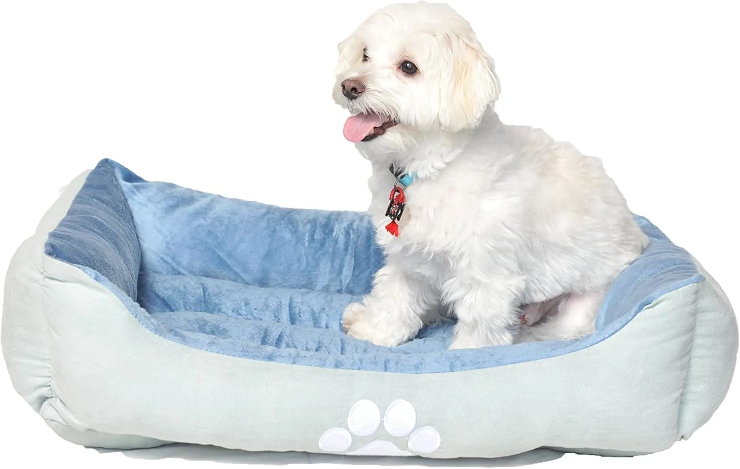 HappyCare Textiles Reversible Rectangle Pet Bed with Dog Paw Printing M size, Blue