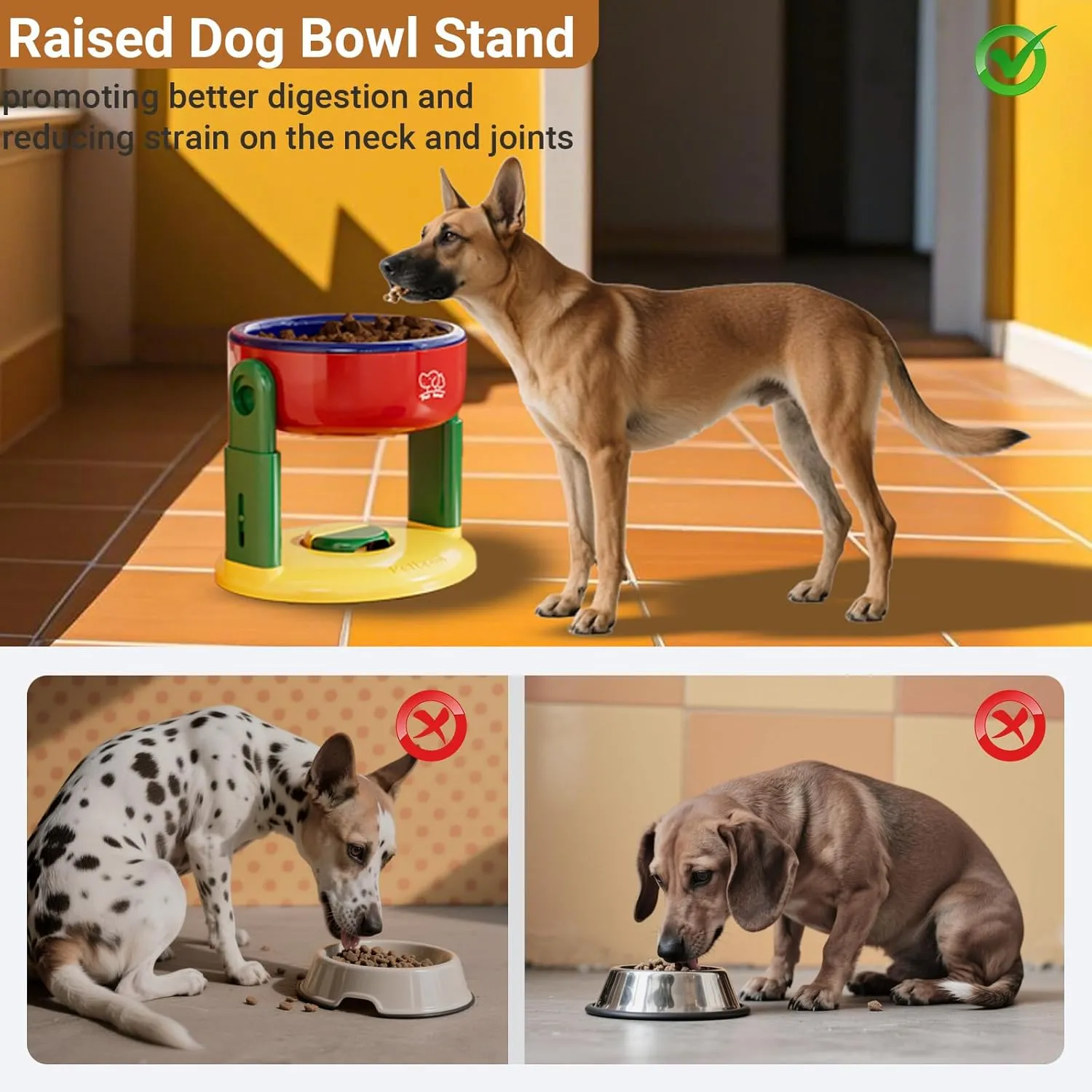 Height Adjustable Raised Dog Bowl with Suction Cup, Single Raised Dog Bowl with Stand for Small and Medium Dogs,Modern Elevated Cat Food and Water Bowls,Liftable Suction Cup Pet Bowls (Red)