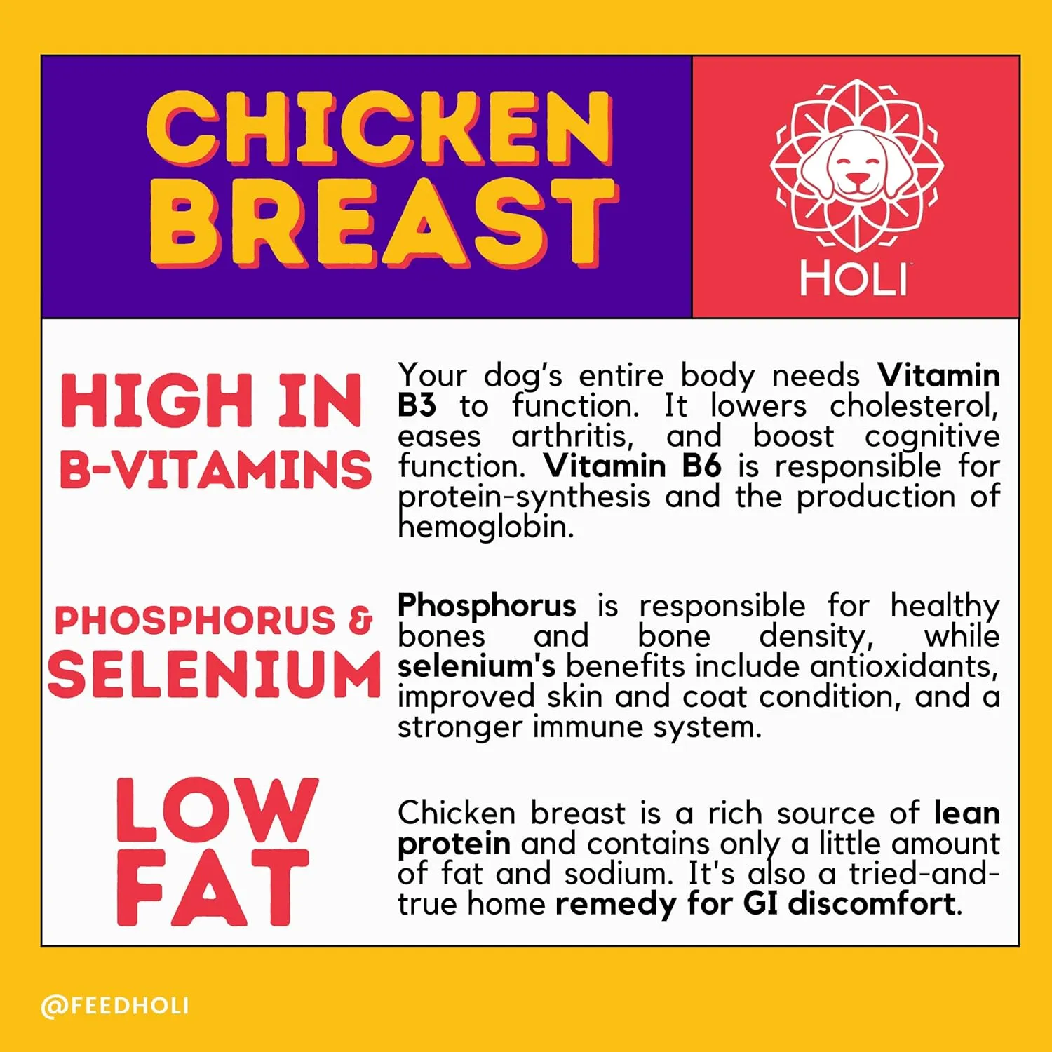 HOLI Freeze Dried Chicken Dog Food Topper - Single Ingredient, Human-Grade Lean Chicken Breast - Dog Food Flavor Enhancer for Picky Dogs  100% All Natural - 7oz