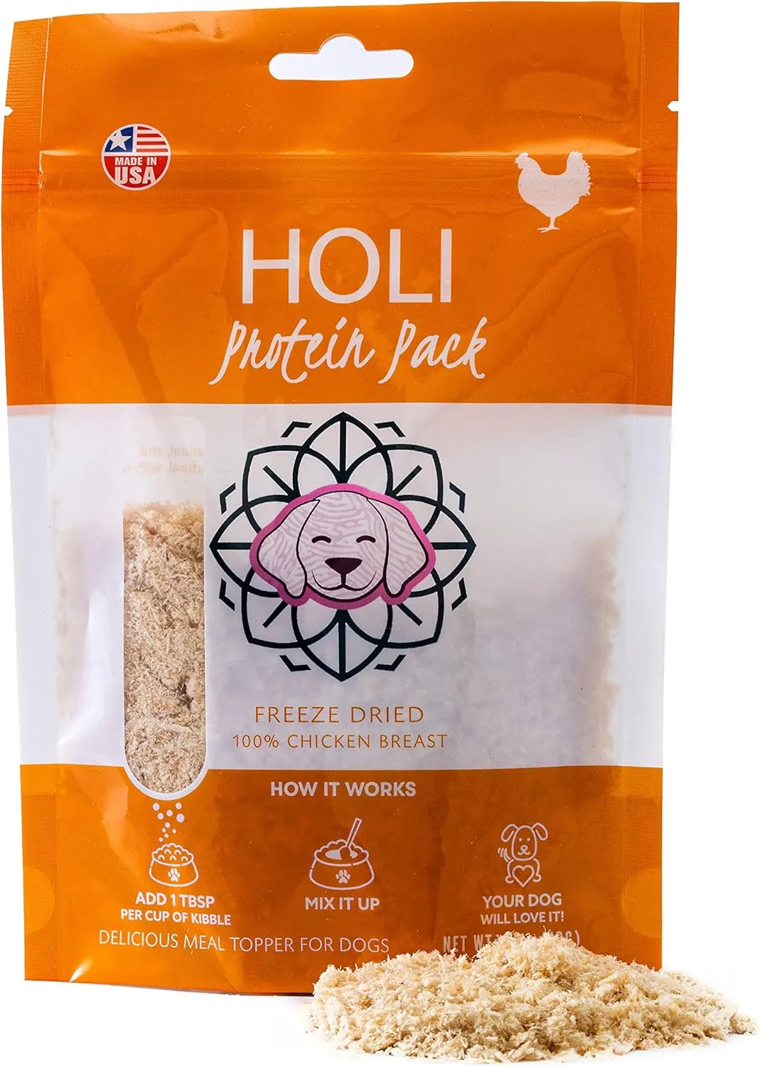 HOLI Freeze Dried Chicken Dog Food Topper - Single Ingredient, Human-Grade Lean Chicken Breast - Dog Food Flavor Enhancer for Picky Dogs  100% All Natural - 7oz