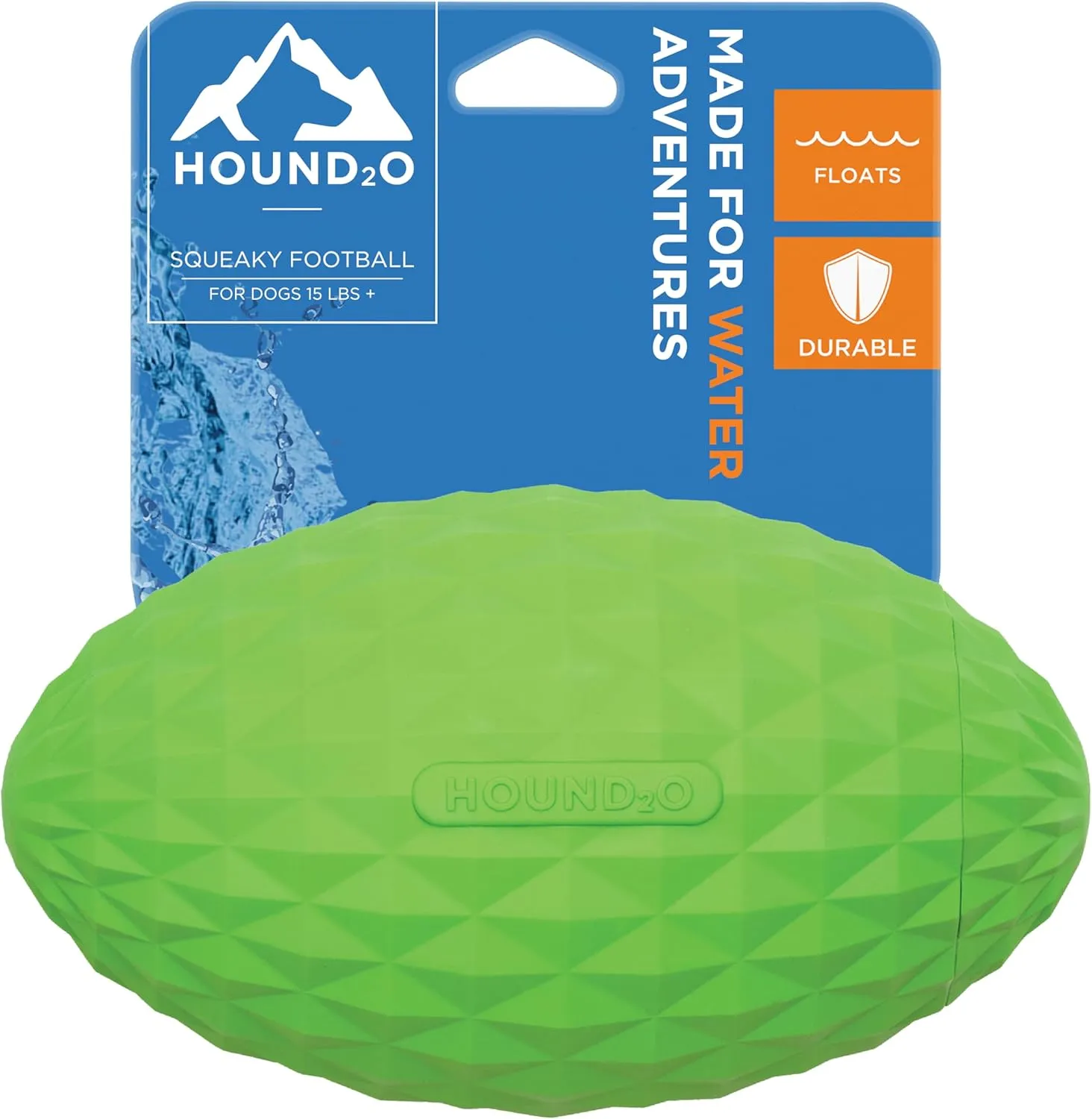 Hound2O Outdoor Dog Toys | Squeaky Football for Dogs, Bright Green | Durable Toy That Floats for Water Adventures | Interactive Ball for Dogs Made from Non-Toxic Materials
