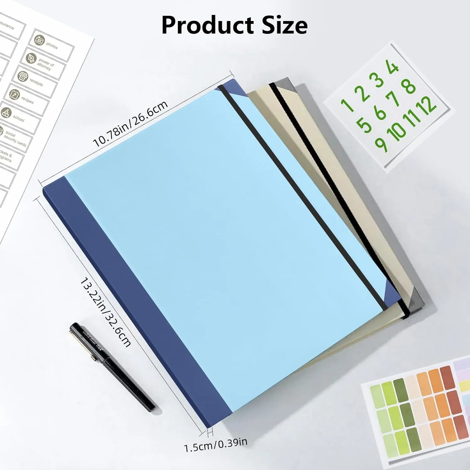 Important Document Organizer with Labels, Folio Folders with Pockets, Family Emergency Document Organizer Binder, Life Binder Organizer for Birth Certificate, Office, Home and School (Blue)