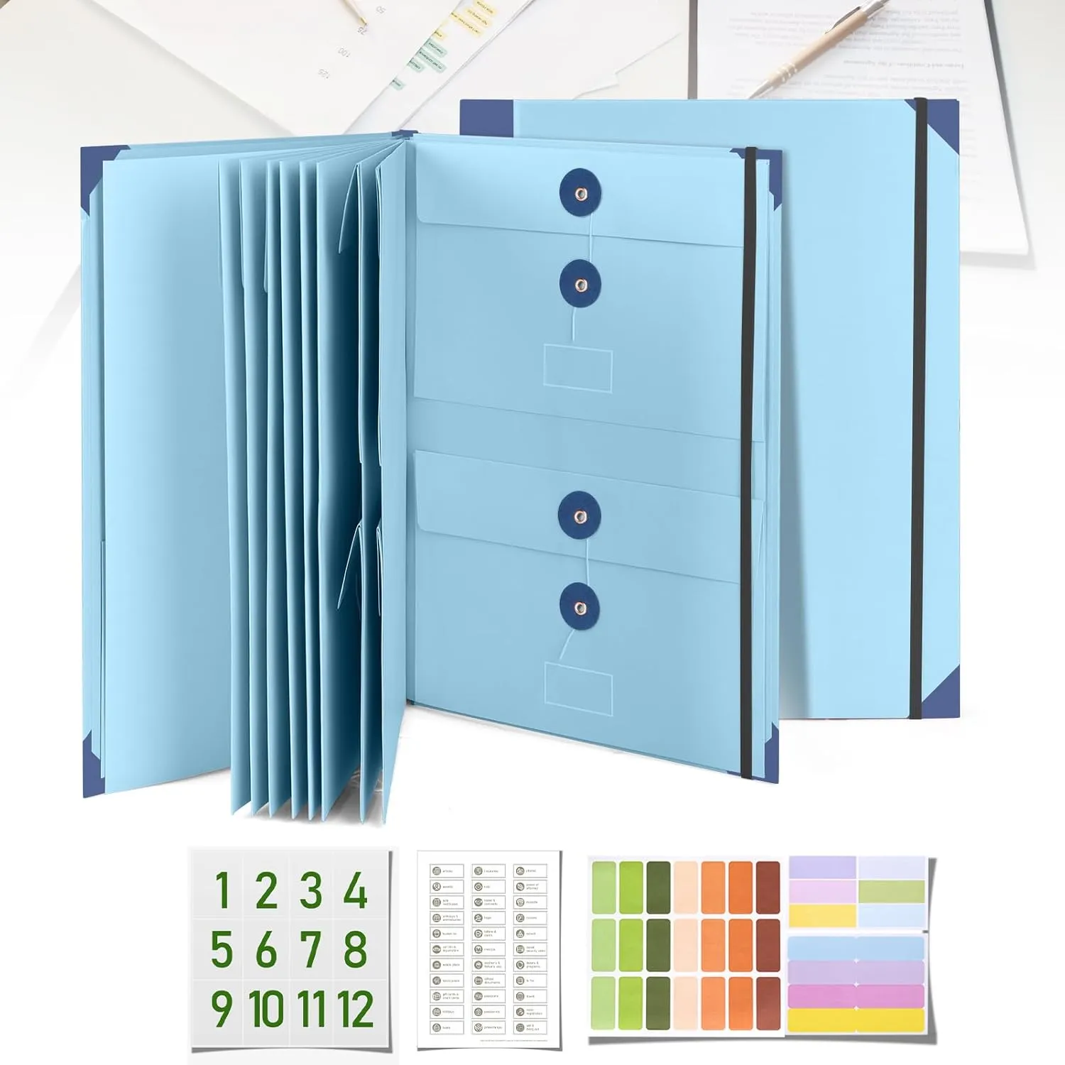 Important Document Organizer with Labels, Folio Folders with Pockets, Family Emergency Document Organizer Binder, Life Binder Organizer for Birth Certificate, Office, Home and School (Blue)