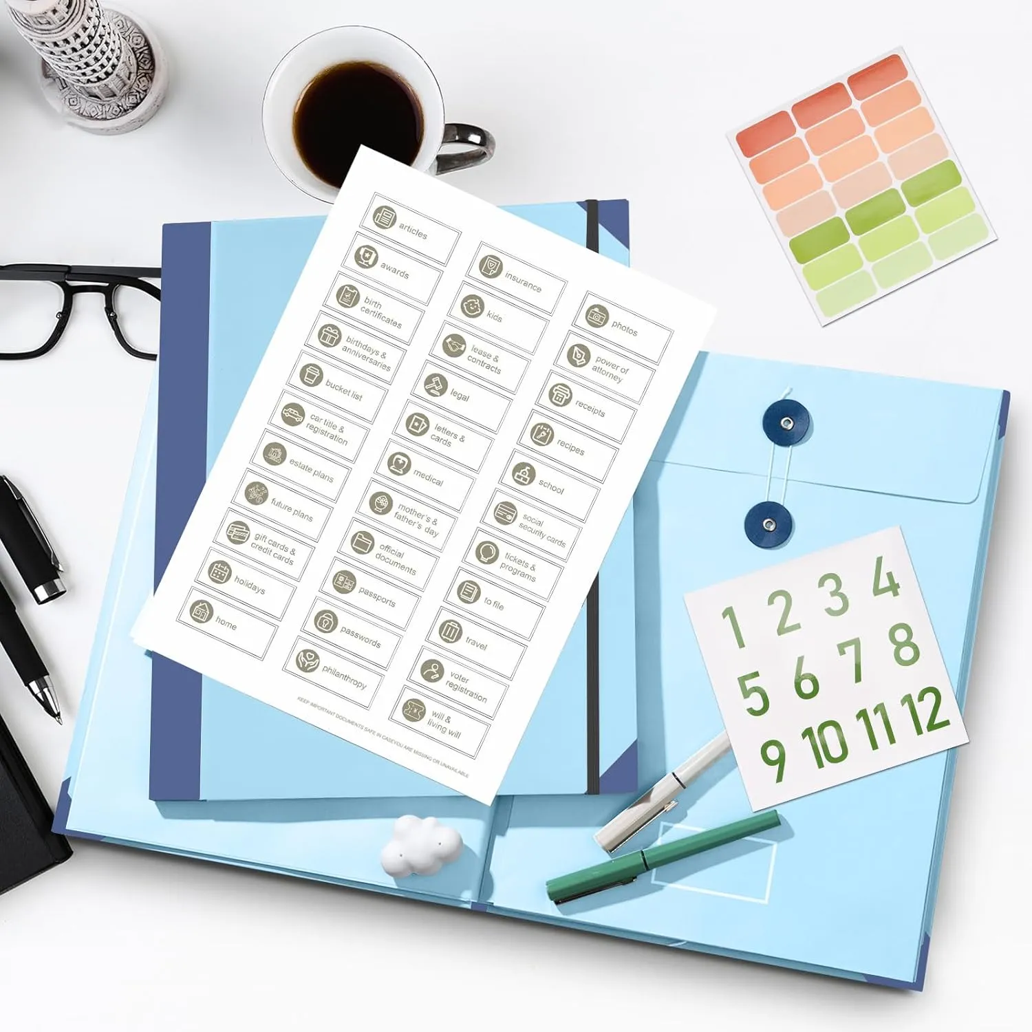 Important Document Organizer with Labels, Folio Folders with Pockets, Family Emergency Document Organizer Binder, Life Binder Organizer for Birth Certificate, Office, Home and School (Blue)