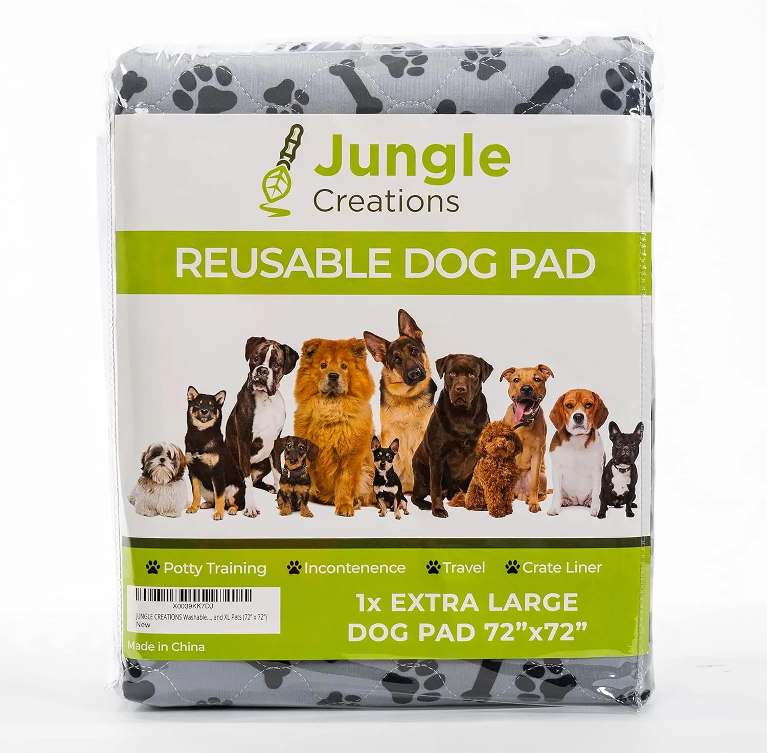 JUNGLE CREATIONS Washable Pee Pads for Dogs (1-Pack) 72"x72" Reusable Waterproof Potty Training Mat for Puppy Playpen, Whelping Box, Crate Liner for Large, and XL Pets
