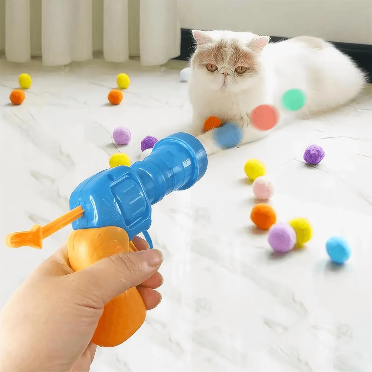 Kalimdor Cat Toy Ball Launcher,Interactive Cat Toys for Indoor Cats Adult Cats with Plush Balls, Kitten Toys Indoor cat Exercise (1 Launcher 20 Balls)