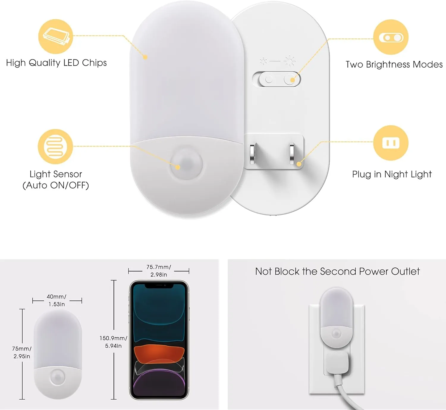 L LOHAS LED Night Lights Plug into Wall, [4 Pack] LED Night Light with Light Sensors, 30/60LM Nightlights for Kids Room, Soft White 3000K, 0.6W Automatic Plug in Wall Light for Bedroom, Hallway