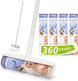Large Lint Rollers for Floor, Lint Roller with 360 Sheets Refill with Long Handle for Cleaning Carpets, Cars, Clothing, and Pet Hair