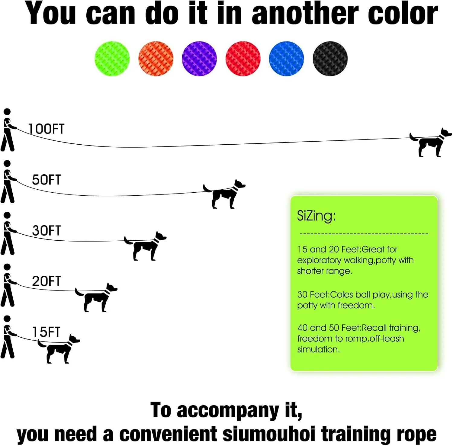 Long Leash for Dog Training 15ft 20ft 30ft 50ft 100ft - Obedience Recall Training Lead for Large Medium Small Dogs - Great for Training Playing Camping Backyard (Green, 50FT)