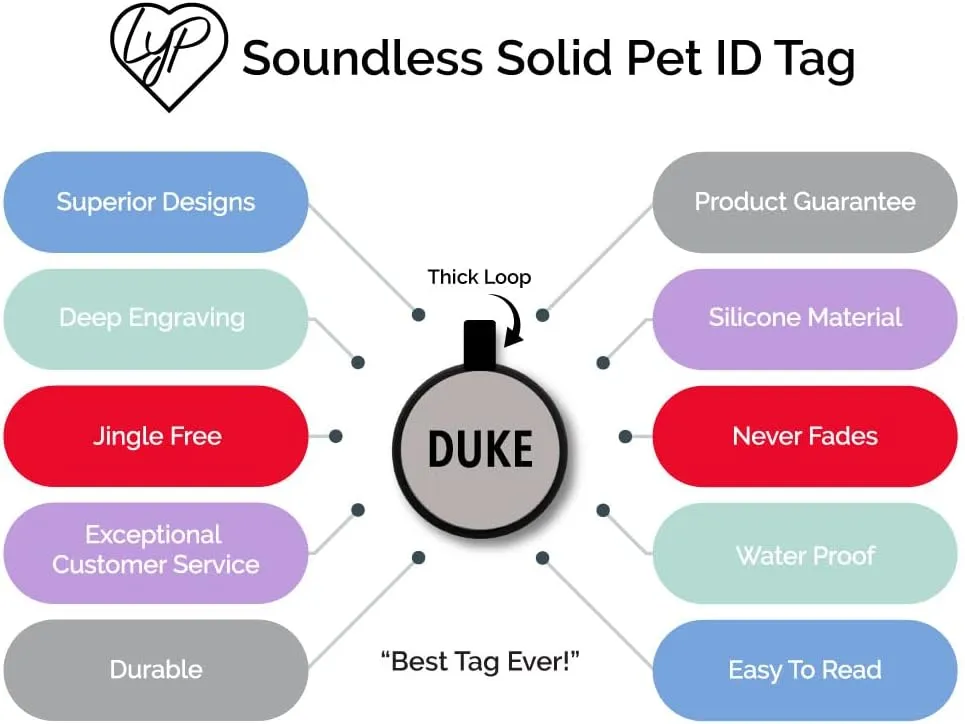LYP Soundless Pet Tag - Deep Engraved Silicone  Double Sided and Engraving Will Last - Many Design Choices of Pet ID Tags, Dog Tags, Cat Tags (Red, Circle)