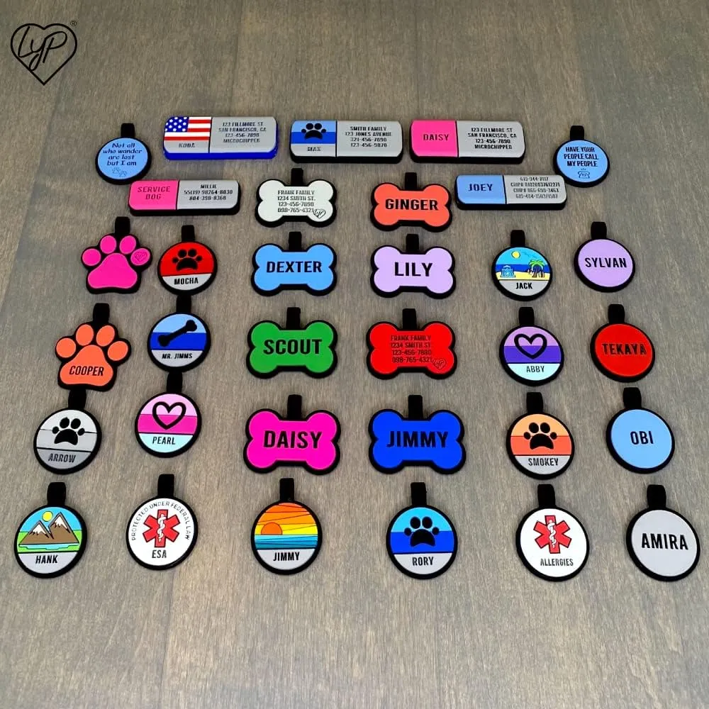 LYP Soundless Pet Tag - Deep Engraved Silicone  Double Sided and Engraving Will Last - Many Design Choices of Pet ID Tags, Dog Tags, Cat Tags (Red, Circle)