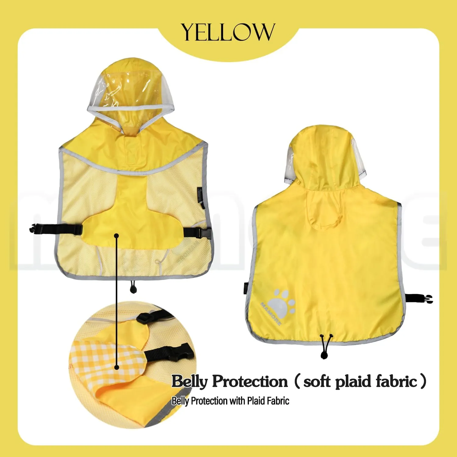 MAMORE Dog Raincoat Hooded Rain Jacket for Small Medium Large Dogs Slicker Poncho Bottom Waterproof Adjustable Reflective Breathable Leash Hole (Yellow, Medium)
