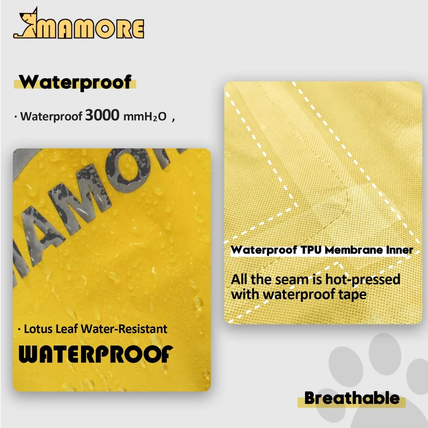 MAMORE Dog Raincoat Hooded Rain Jacket for Small Medium Large Dogs Slicker Poncho Bottom Waterproof Adjustable Reflective Breathable Leash Hole (Yellow, Medium)