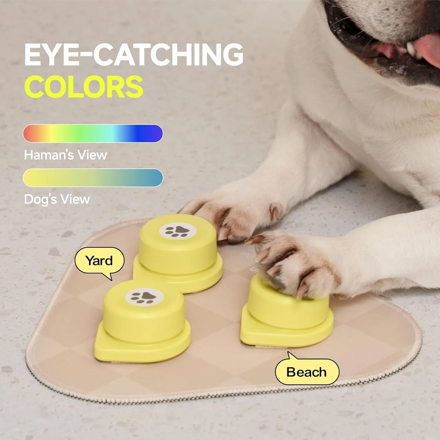 MEWOOFUN Dog Buttons Talk, Recordable Dog Clicker for Training, Dog Buttons for Communication Starter Set with Mat, Dog Training Clicker for Small Dogs & Cats (Yellow, 3 Packs)