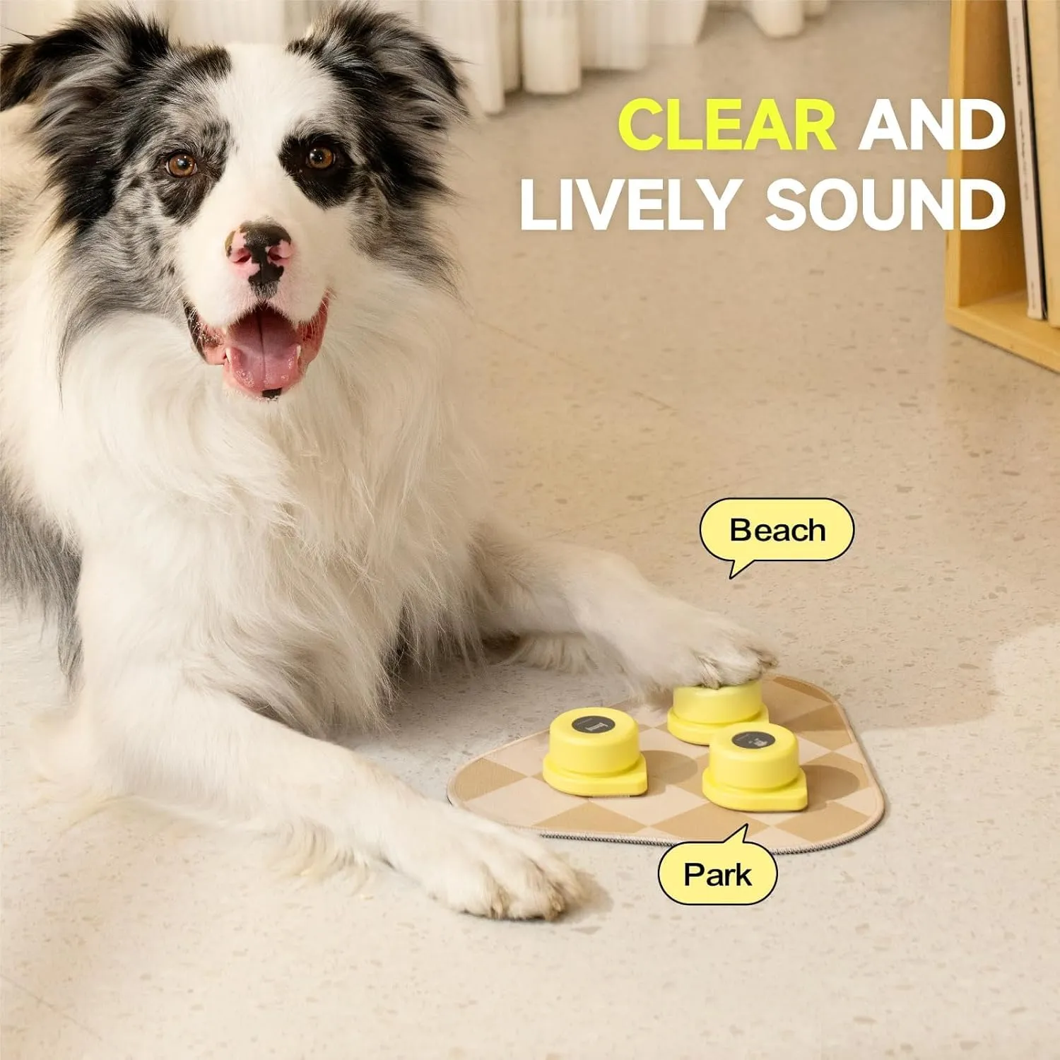 MEWOOFUN Dog Buttons Talk, Recordable Dog Clicker for Training, Dog Buttons for Communication Starter Set with Mat, Dog Training Clicker for Small Dogs & Cats (Yellow, 3 Packs)