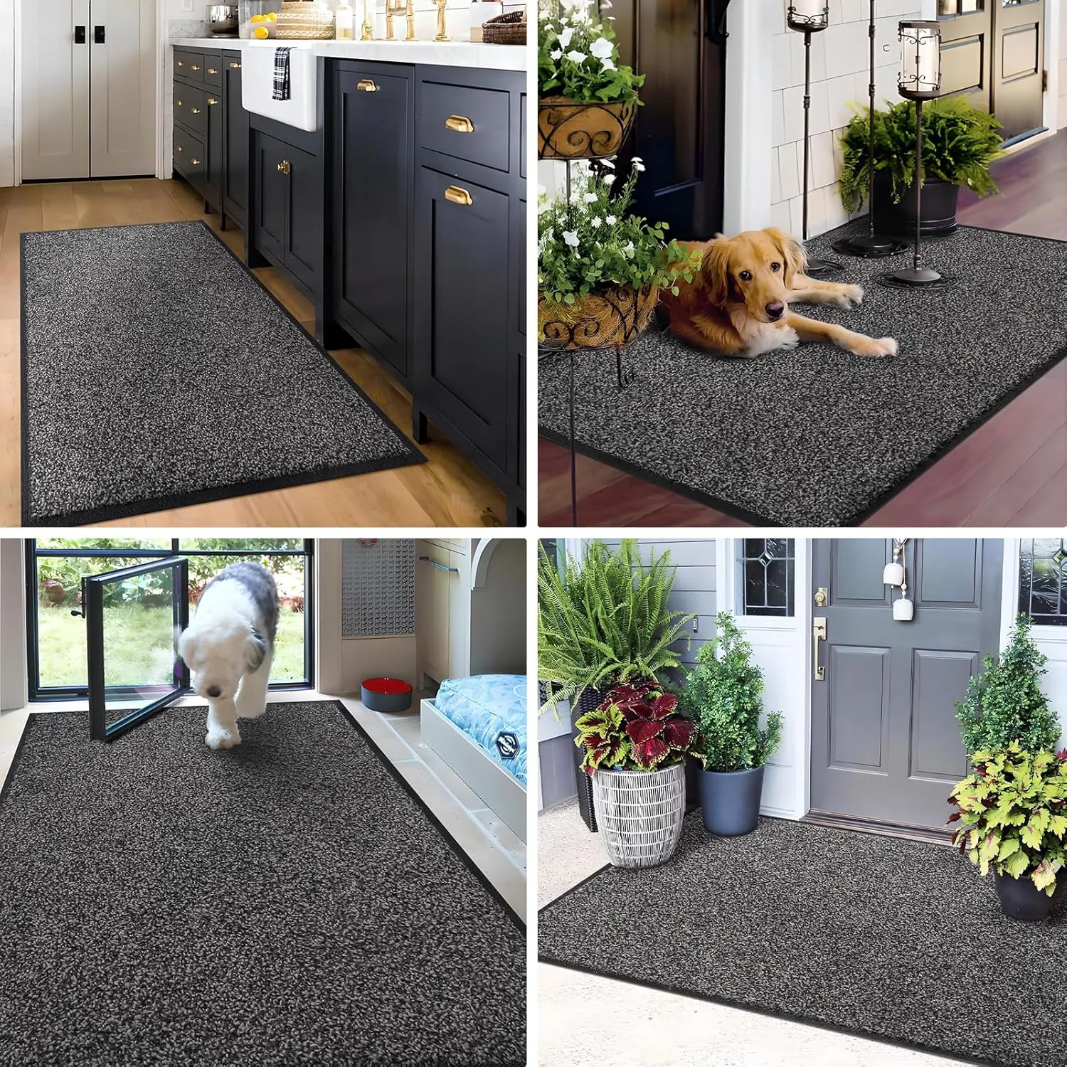 Mibao Front Door Mat, Dirt Trapper Welcome Mat for Outdoor Indoor, Non-Slip Waterproof Doormat, Durable Machine Washable Low Profile Entry Rug for Back Door Outside Patio Porch, 32" x 20", Grey