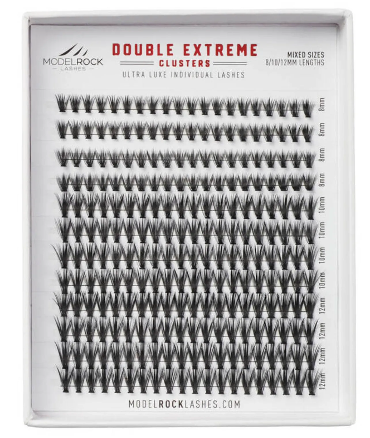 MODELROCK **BULK TRAY** Ultra Luxe - *DOUBLE EXTREME* - 'MIXED LENGTHS' 8mm / 10mm / 12mm - 40 hairs - 240 Clusters / Pk