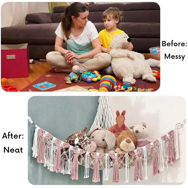 Modern Stuffed Animal Toy Hammock Cotton Organizer Storage Wall Shelf