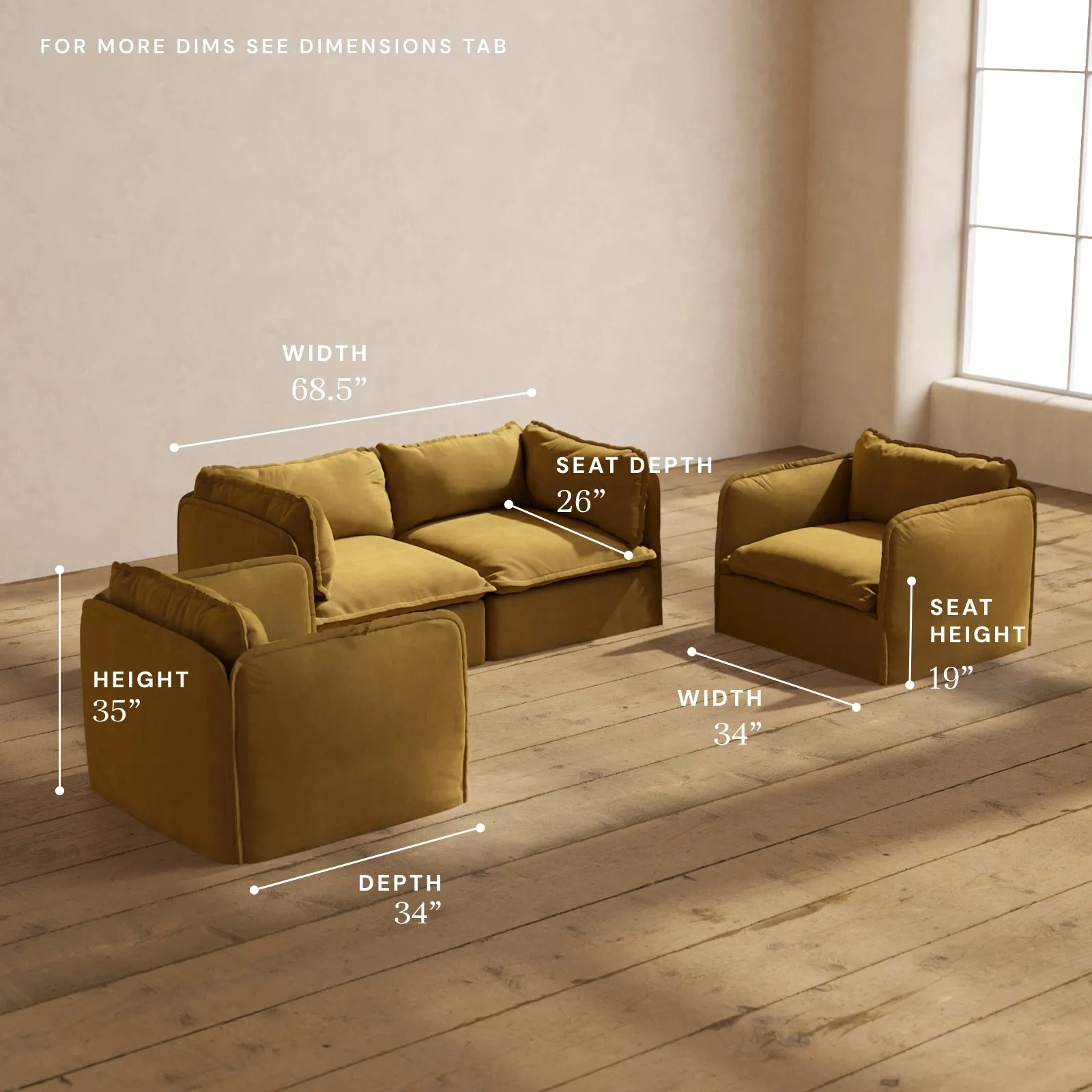 Modular Performance 2-Seater Sofa   Armchair Set in Toffee | Relaxed Blend