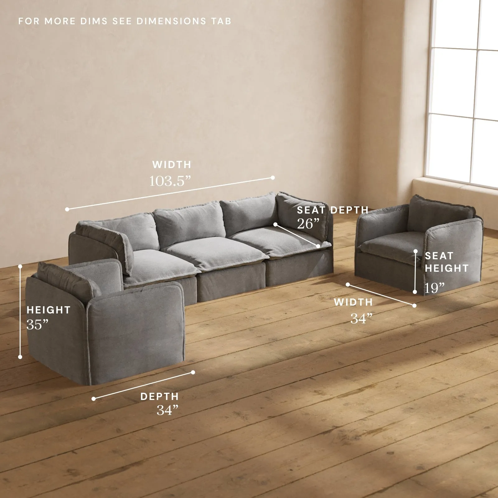 Modular Performance 3-Seater Sofa   Armchair Set in Ash | Relaxed Blend
