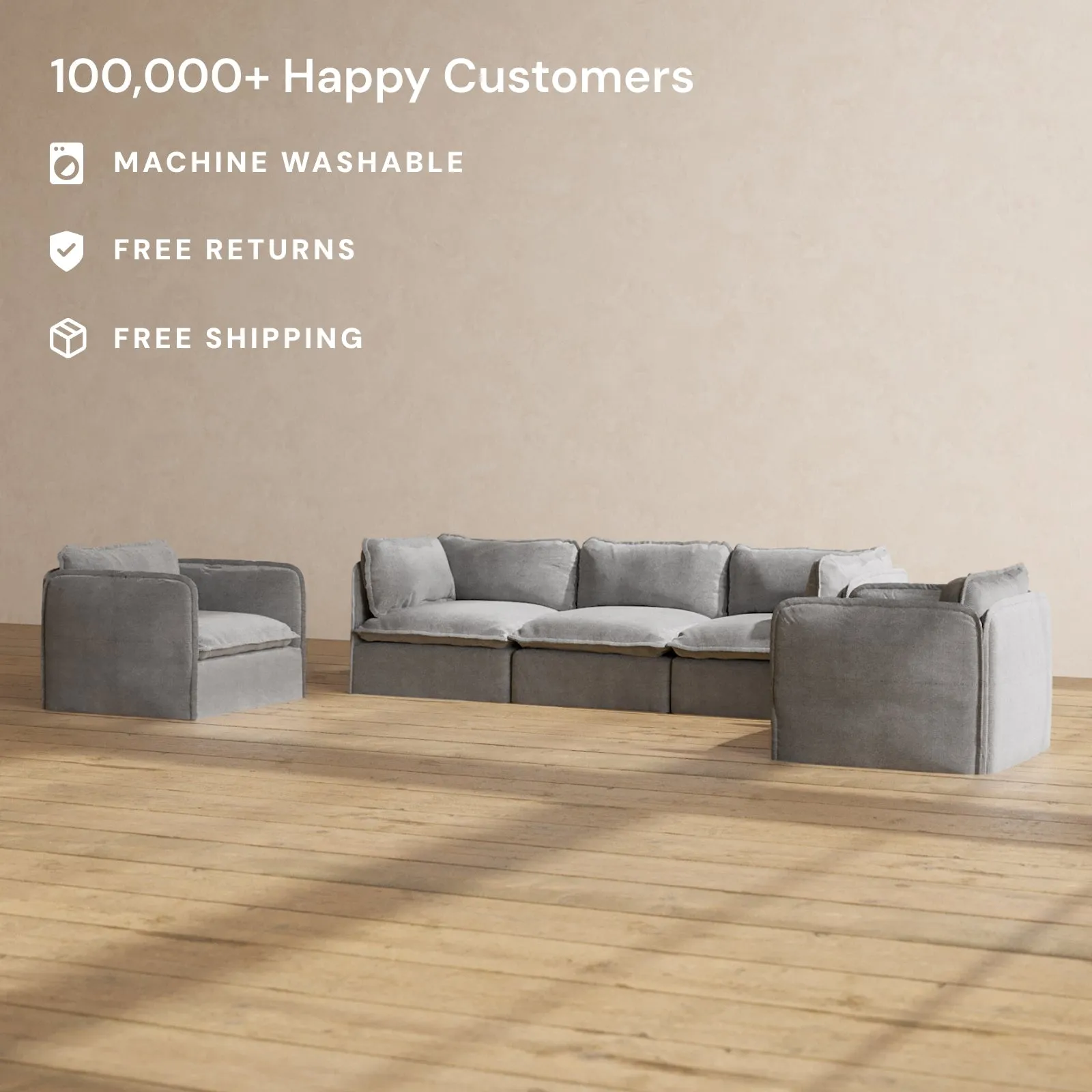 Modular Performance 3-Seater Sofa   Armchair Set in Ash | Relaxed Blend