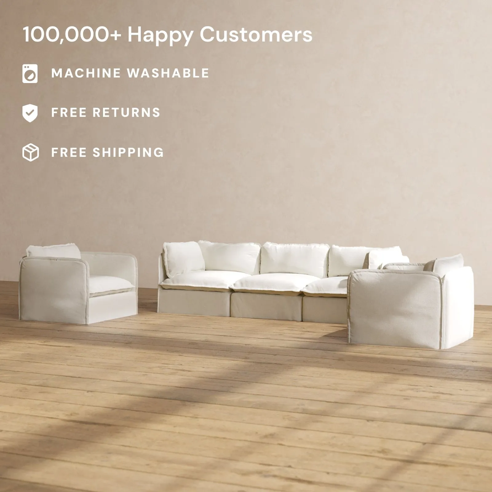 Modular Performance 3-Seater Sofa   Armchair Set in Eggshell | Deluxe Blend