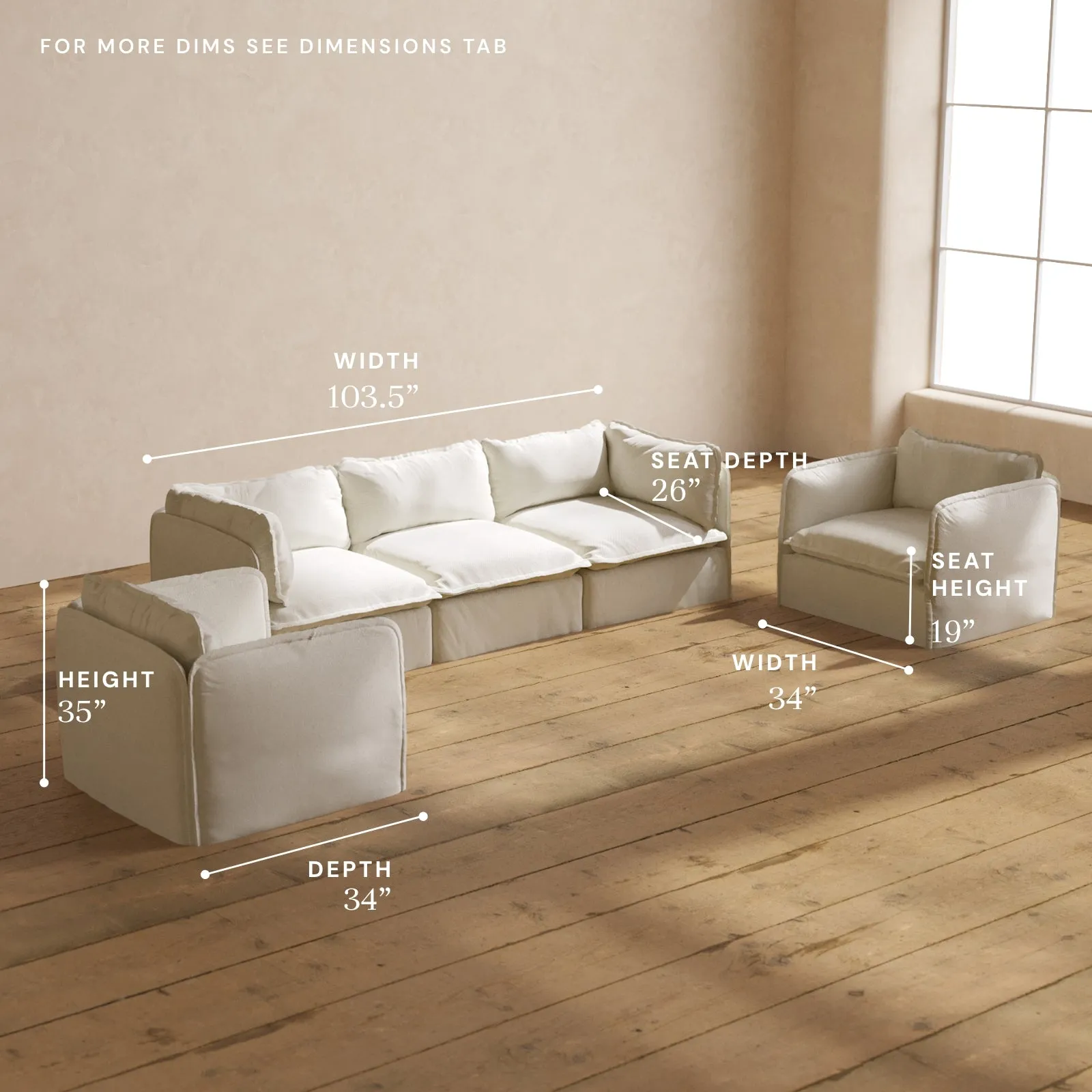 Modular Performance 3-Seater Sofa   Armchair Set in Eggshell | Deluxe Blend