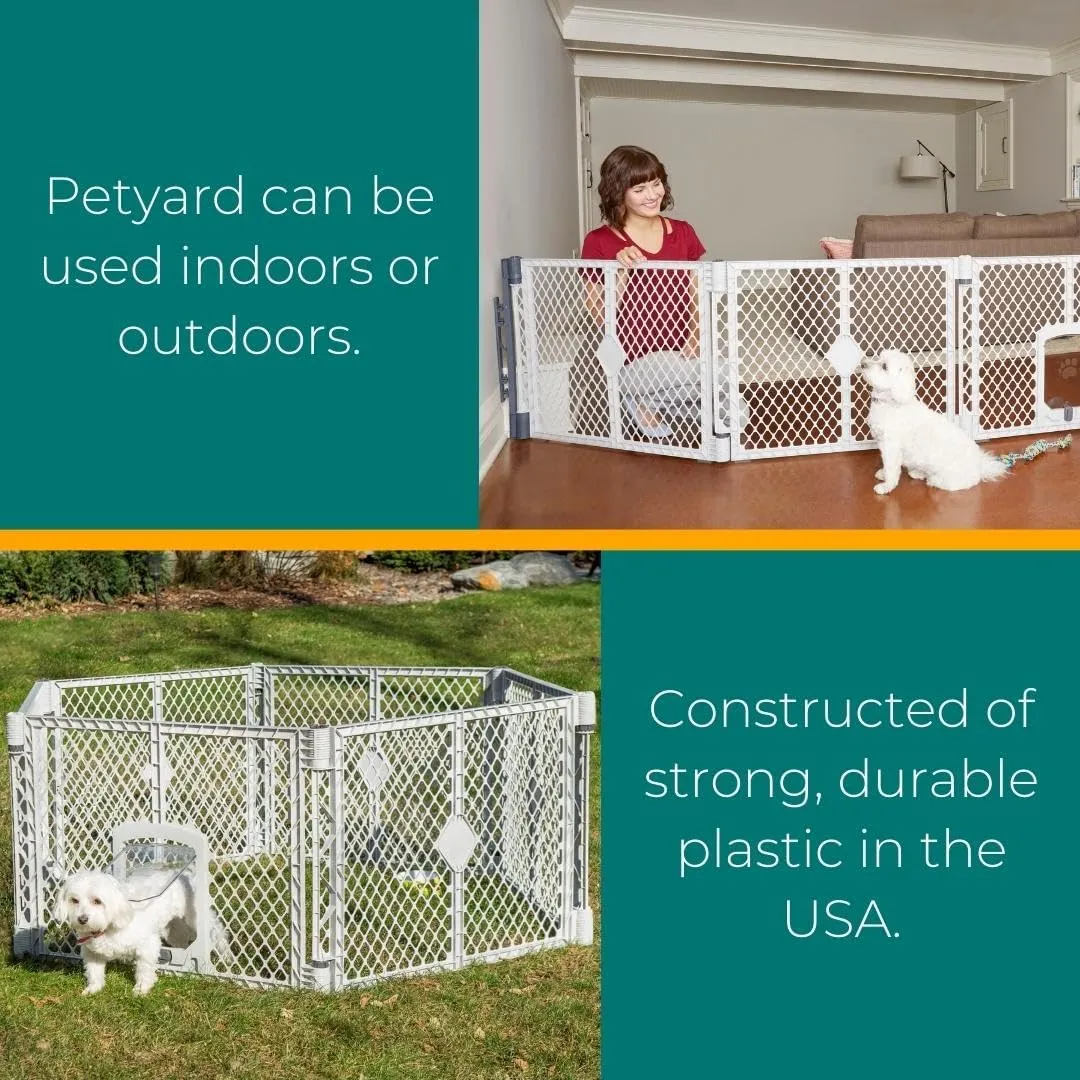 MyPet North States Petyard Passage: 6-Panel Dog Playpen or Dog Fence, Wall Mount Kit Included. Free Standing Play Pen 5.5 ft Corner to Corner, Lockable Pet Door. Made in USA. 26" Tall, Light Gray