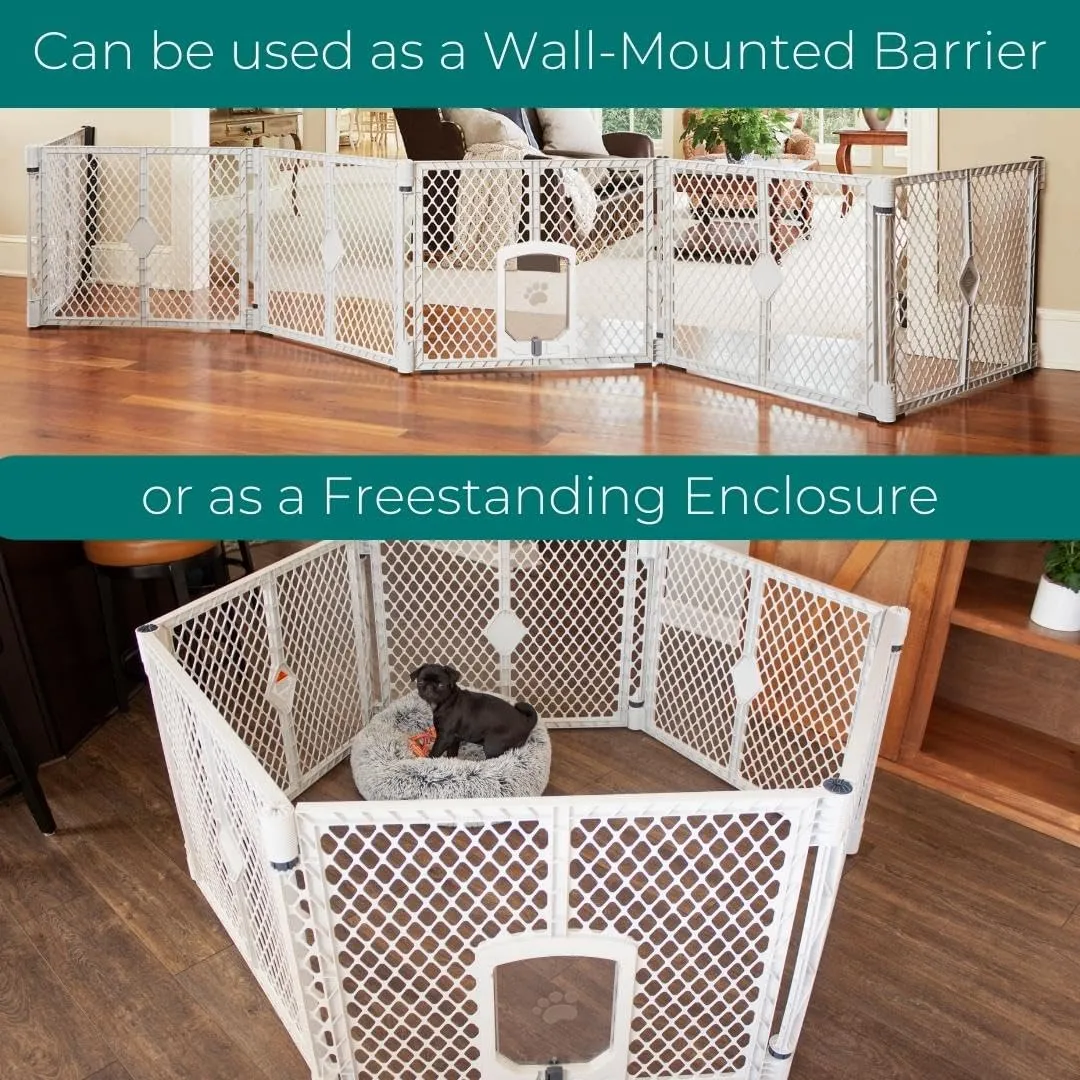MyPet North States Petyard Passage: 6-Panel Dog Playpen or Dog Fence, Wall Mount Kit Included. Free Standing Play Pen 5.5 ft Corner to Corner, Lockable Pet Door. Made in USA. 26" Tall, Light Gray