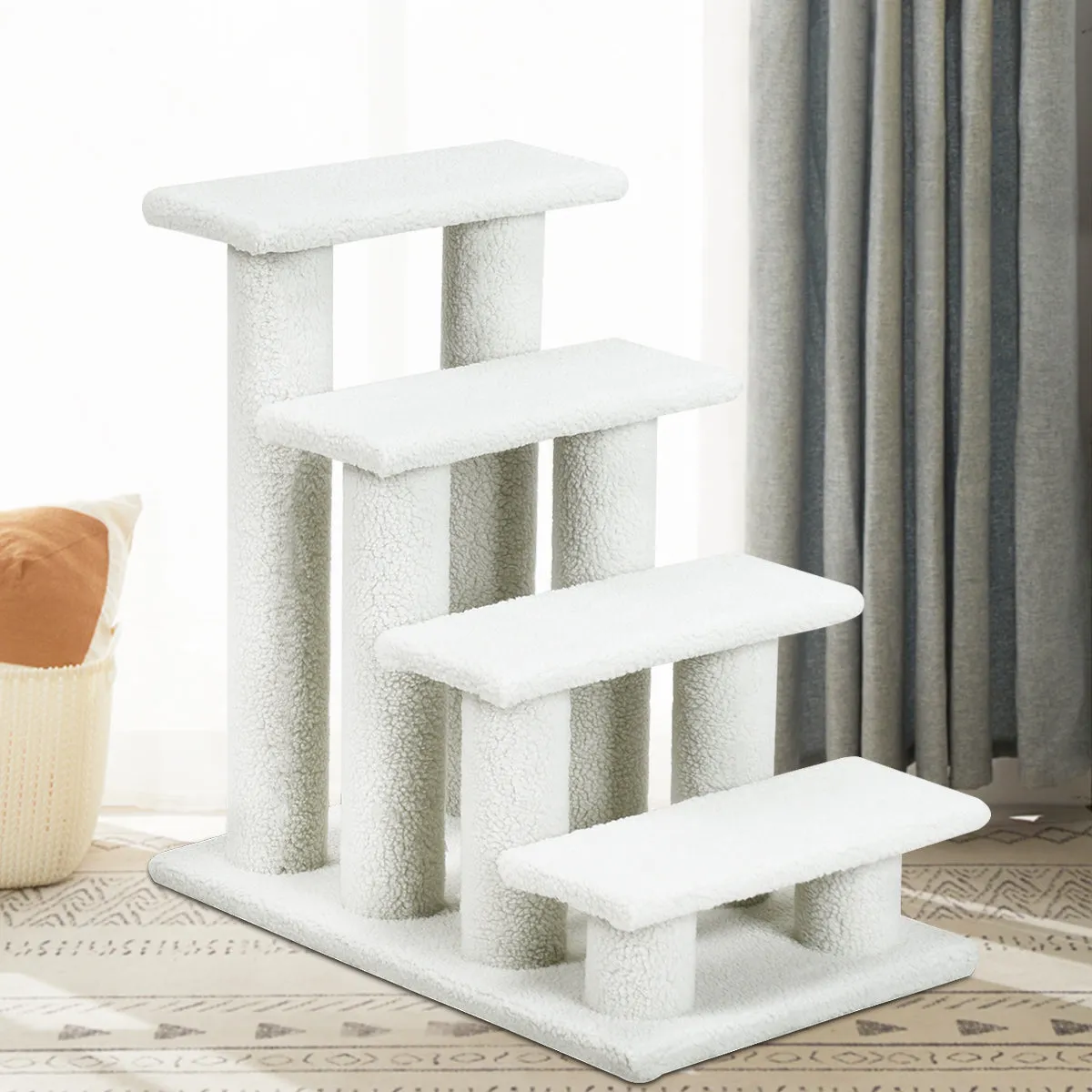 NNECW 4-Step Pet Stairs with Portable Design for Cats and Dogs-White
