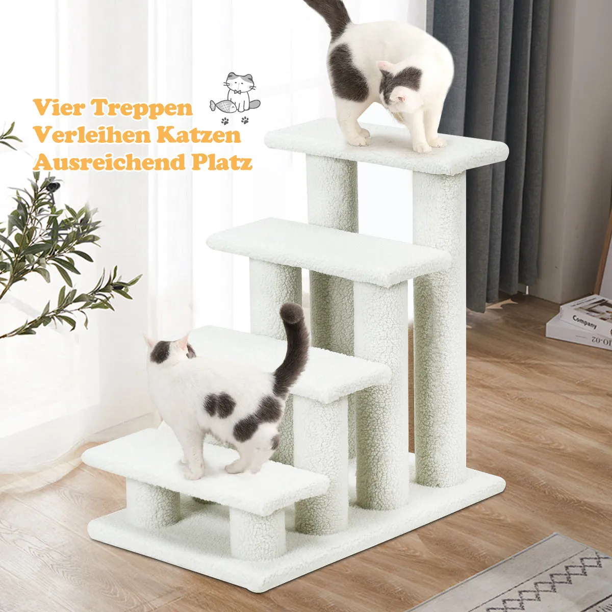 NNECW 4-Step Pet Stairs with Portable Design for Cats and Dogs-White