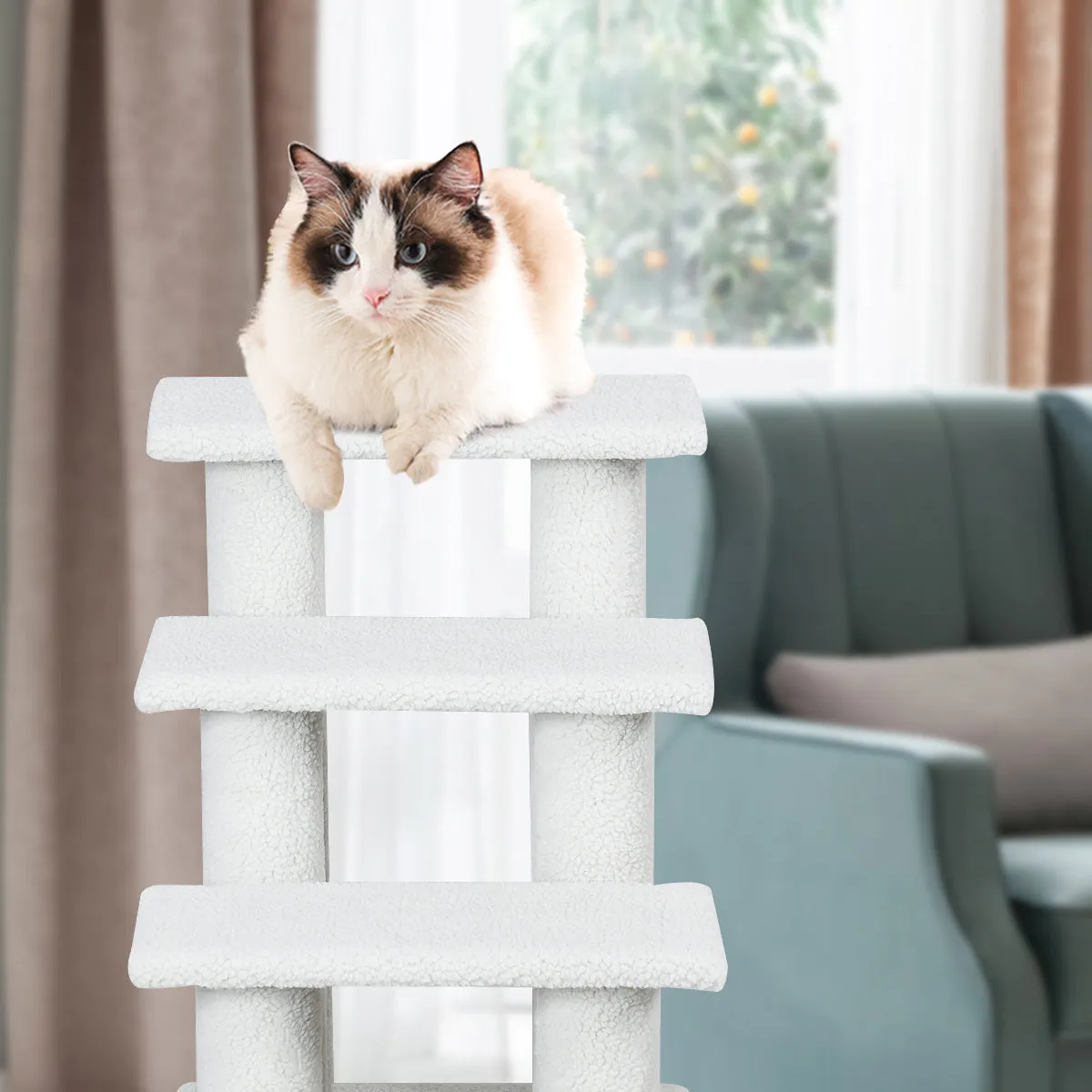NNECW 4-Step Pet Stairs with Portable Design for Cats and Dogs-White