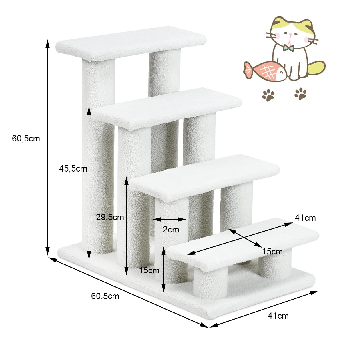 NNECW 4-Step Pet Stairs with Portable Design for Cats and Dogs-White