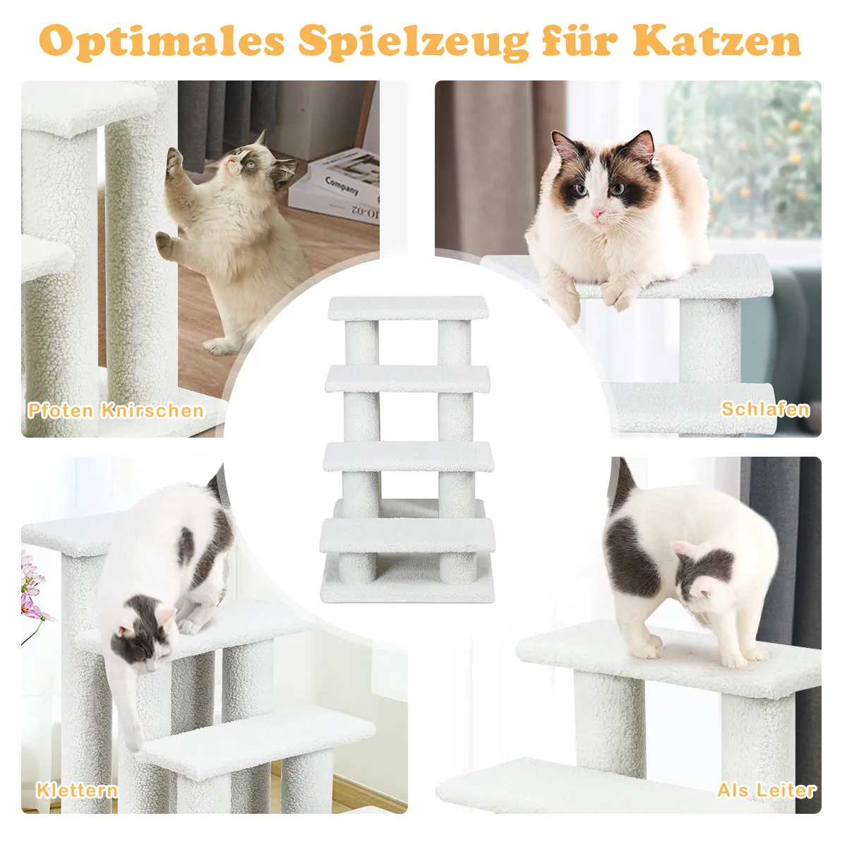 NNECW 4-Step Pet Stairs with Portable Design for Cats and Dogs-White