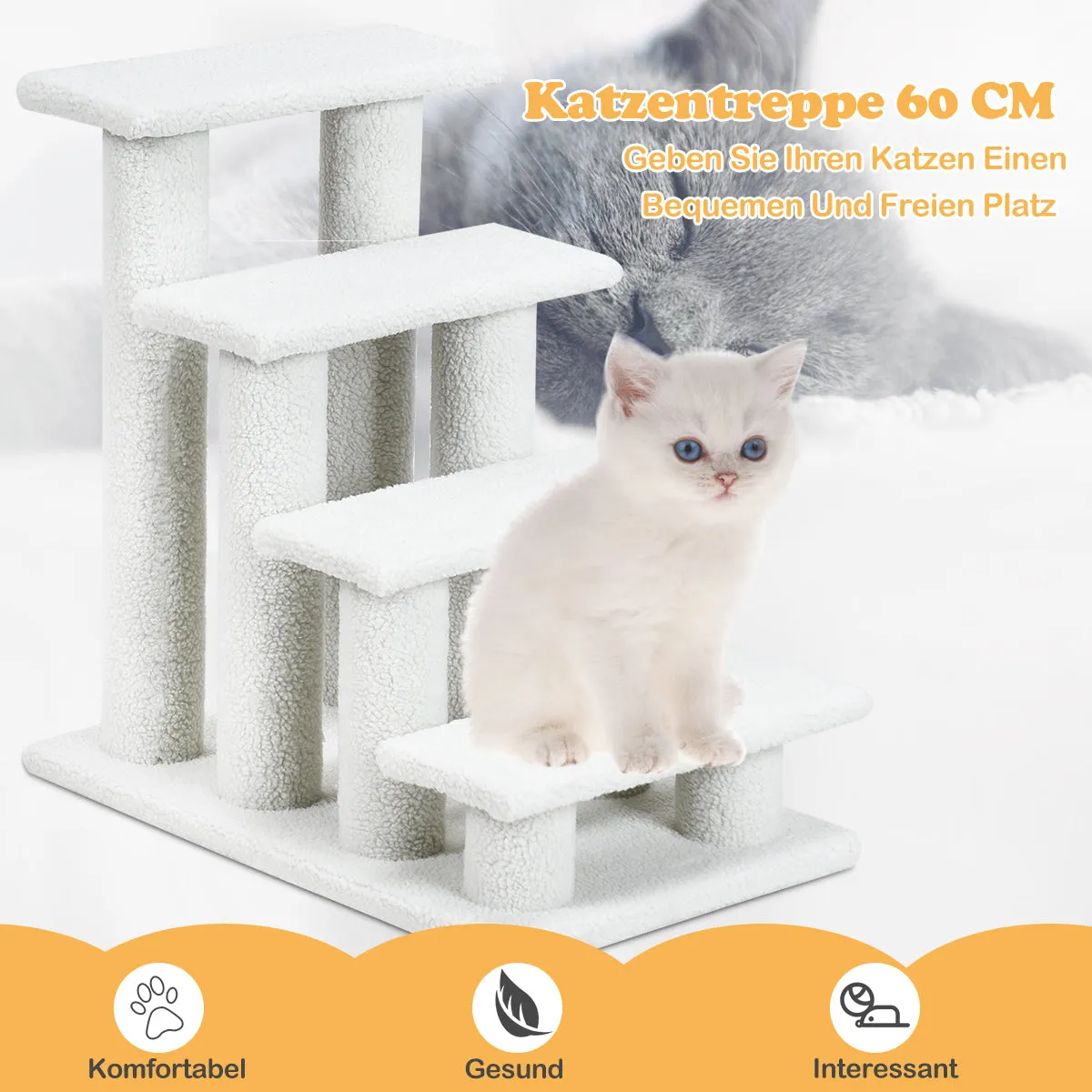 NNECW 4-Step Pet Stairs with Portable Design for Cats and Dogs-White