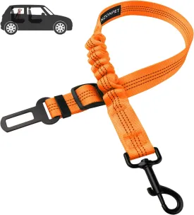 Nzonpet Dog Seat Belt, Retractable Dog Car Seatbelts, Safety Dog Seat Car Harness for Car Travel, Reflective Heavy Duty Pet Seat Belts w/Stainless Hook and Elastic Bungee Buffer-Orange