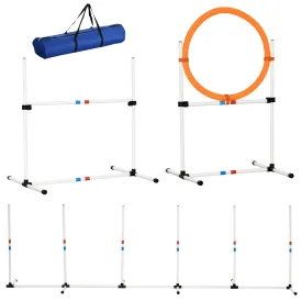 PawHut 3 Piece Pet Agility Training Equipment Dog Play Run Jump Obedience Training Set Adjustable (Pole   Hoop   Hurdle)