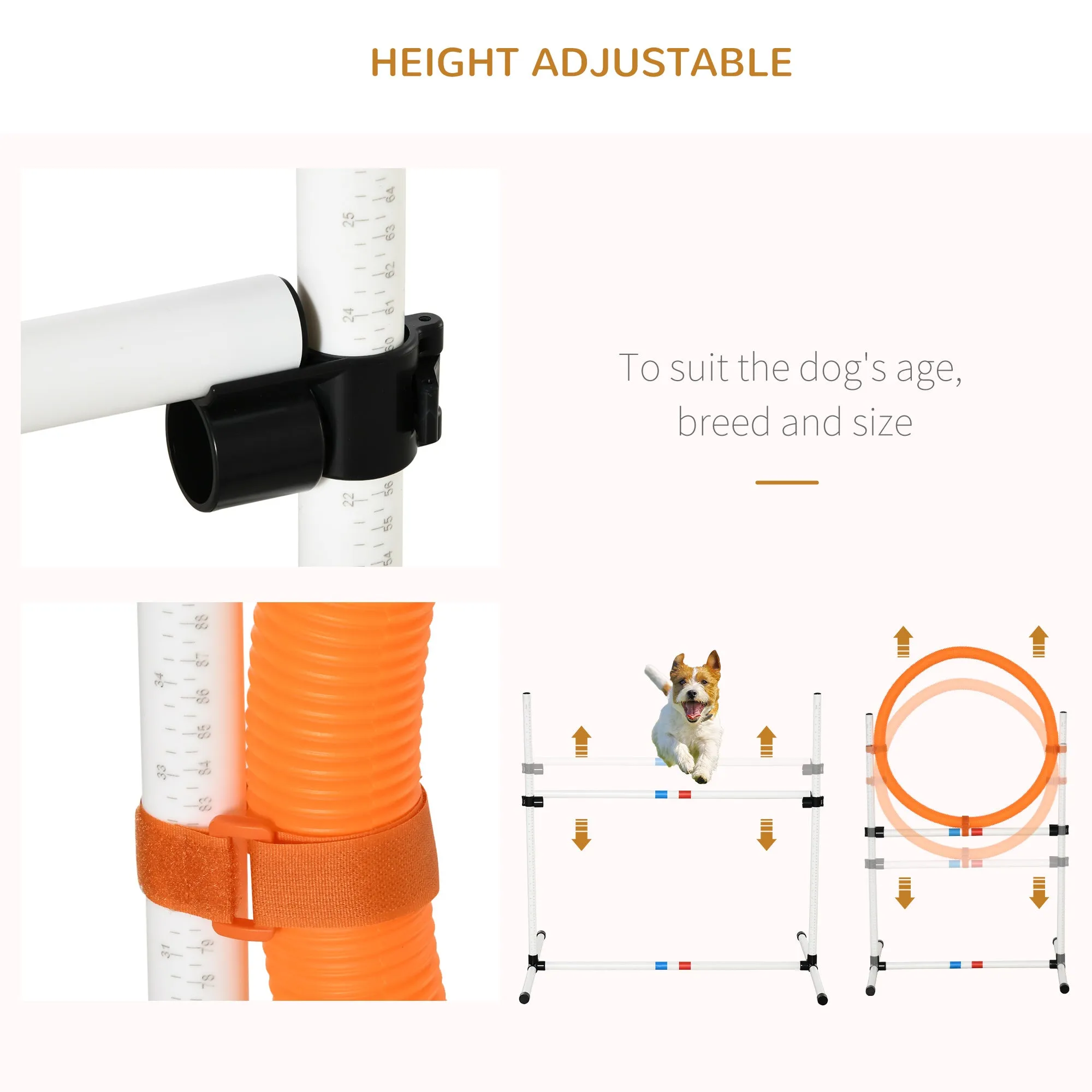 PawHut 3 Piece Pet Agility Training Equipment Dog Play Run Jump Obedience Training Set Adjustable (Pole   Hoop   Hurdle)