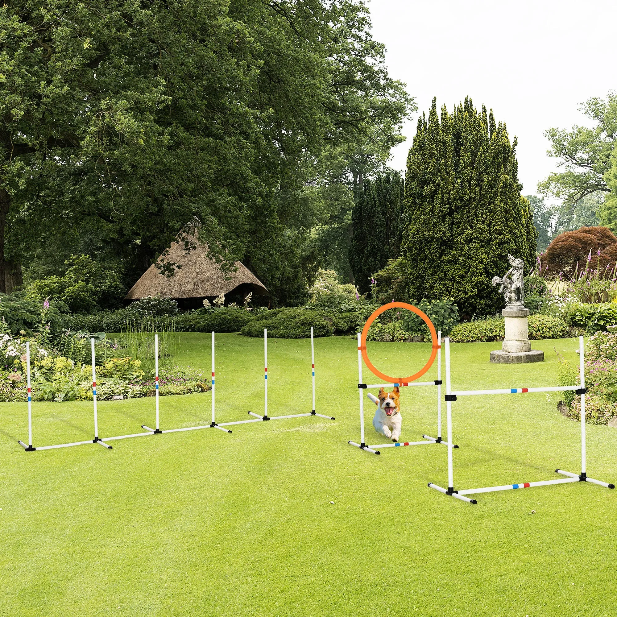 PawHut 3 Piece Pet Agility Training Equipment Dog Play Run Jump Obedience Training Set Adjustable (Pole   Hoop   Hurdle)