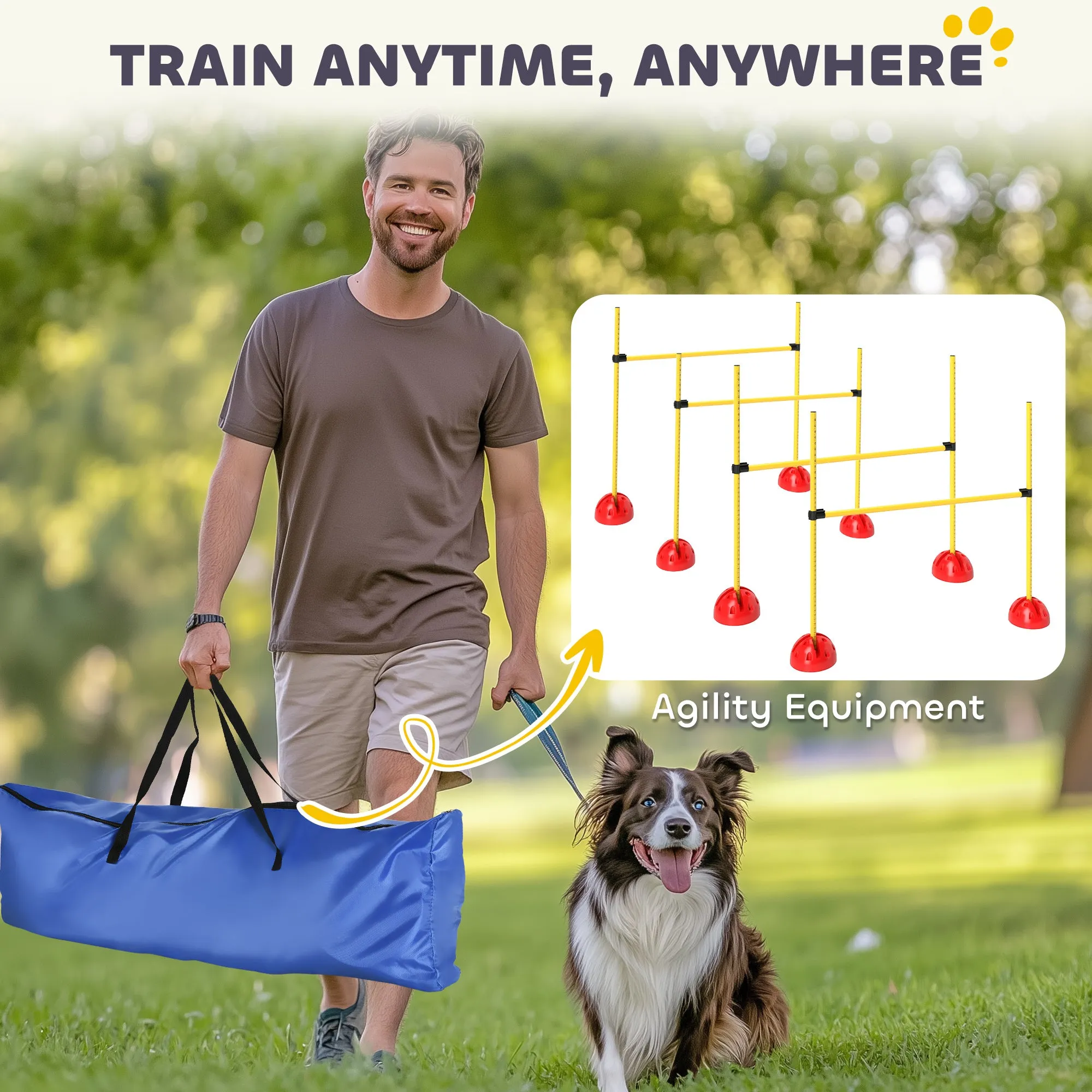 PawHut 4 Piece Dog Agility Equipment with 4 Hurdle & Carry Bag for Jump Training, Yellow
