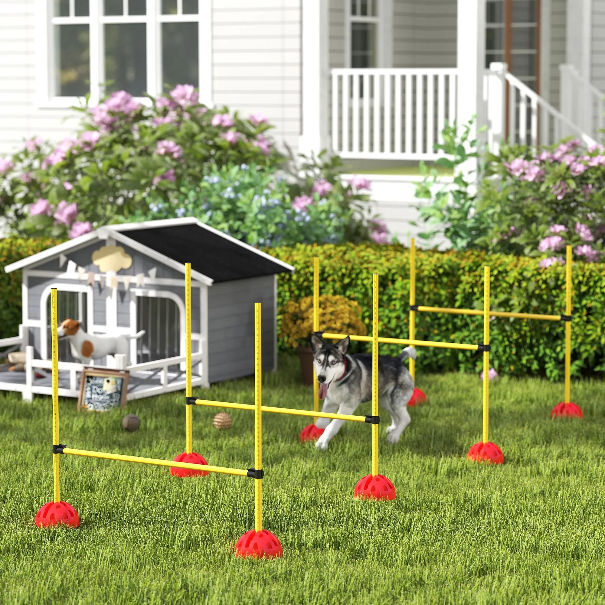 PawHut 4 Piece Dog Agility Equipment with 4 Hurdle & Carry Bag for Jump Training, Yellow