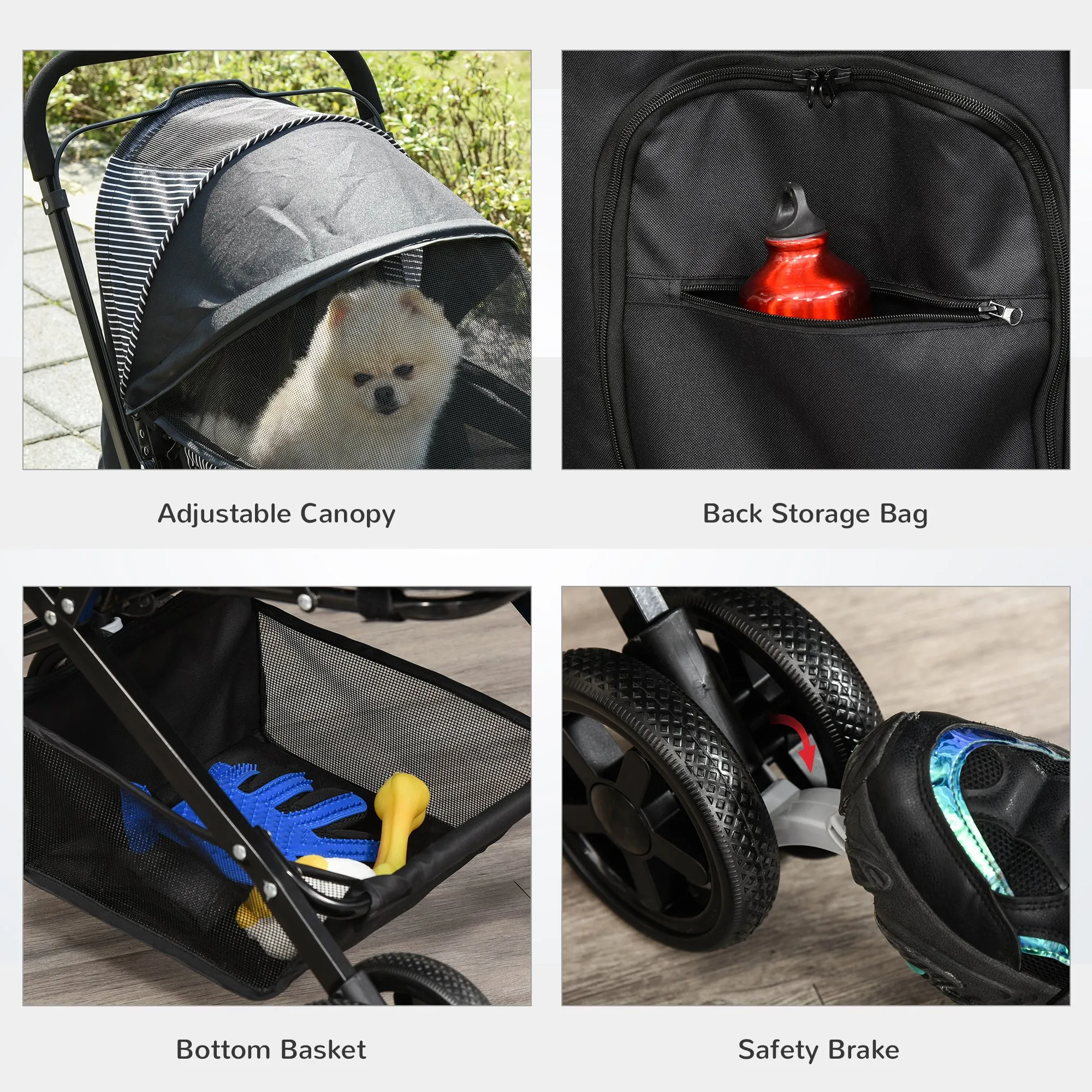 PawHut Pet Stroller Dog Foldable Travel Carriage with Reversible Handle, Black