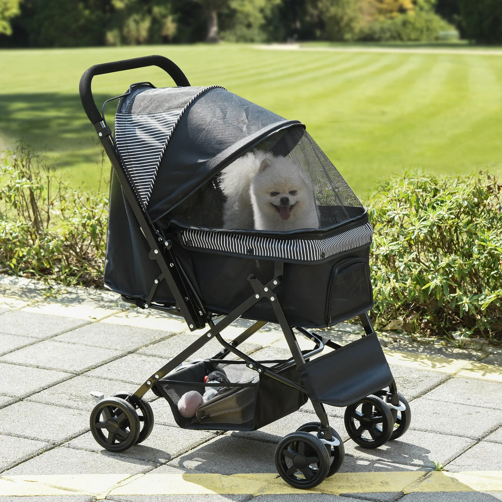 PawHut Pet Stroller Dog Foldable Travel Carriage with Reversible Handle, Black